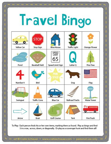 Travel Bingo Free Printable
